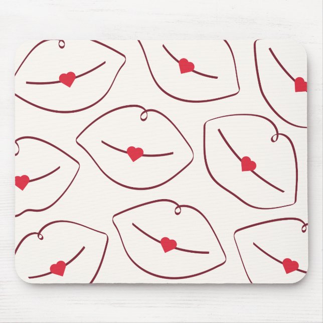 Mousepad Modern Minimalist Line Art Lips Cherry Red (Frente)