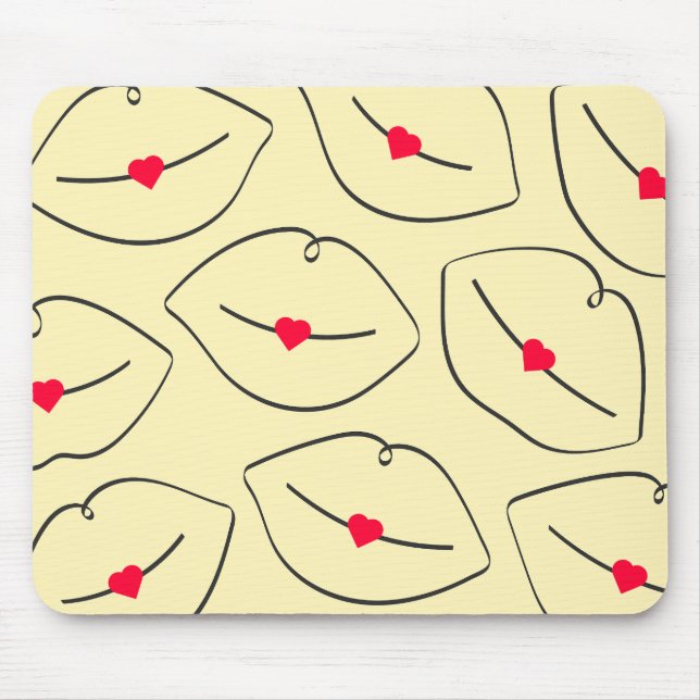 Mousepad Modern Minimalist Line Art Lips Sunshine Yellow (Frente)