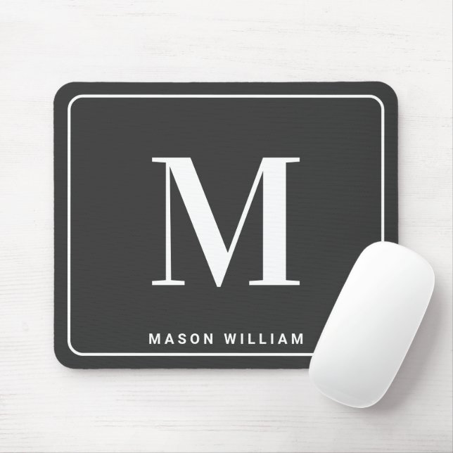 Mousepad Modern Minimalist Monogram & Name - Charcoal Gray (Com mouse)