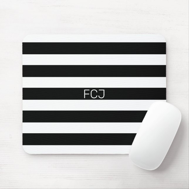 Mousepad Modern Monogram Black and White Stripes (Com mouse)