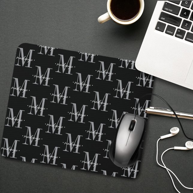 Mousepad Modern Monogram Minimal Black White (Criador carregado)