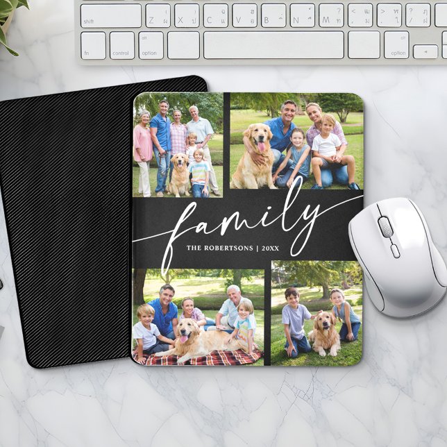 Mousepad Modern Photo Collage Family Script Keepsake (Criador carregado)