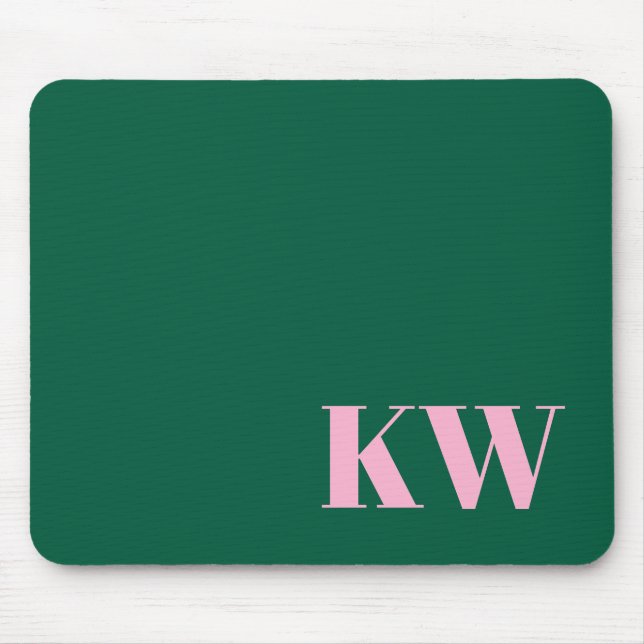 Mousepad Modern Pink Green Monogram Initials Personalized (Frente)