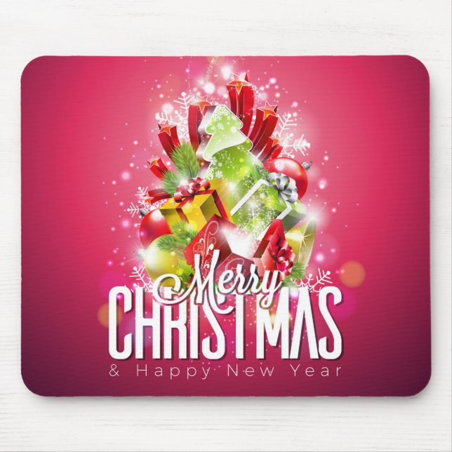 Mousepad Modern Red Christmas Graphic Illustration (Frente)