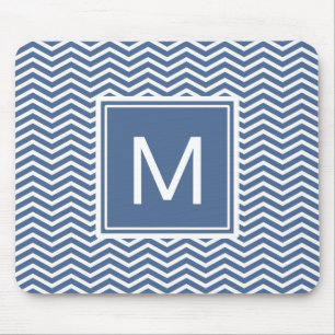 Mousepad Modern Riverside Blue Chevrons and Monogram