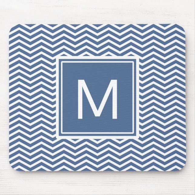 Mousepad Modern Riverside Blue Chevrons and Monogram (Frente)