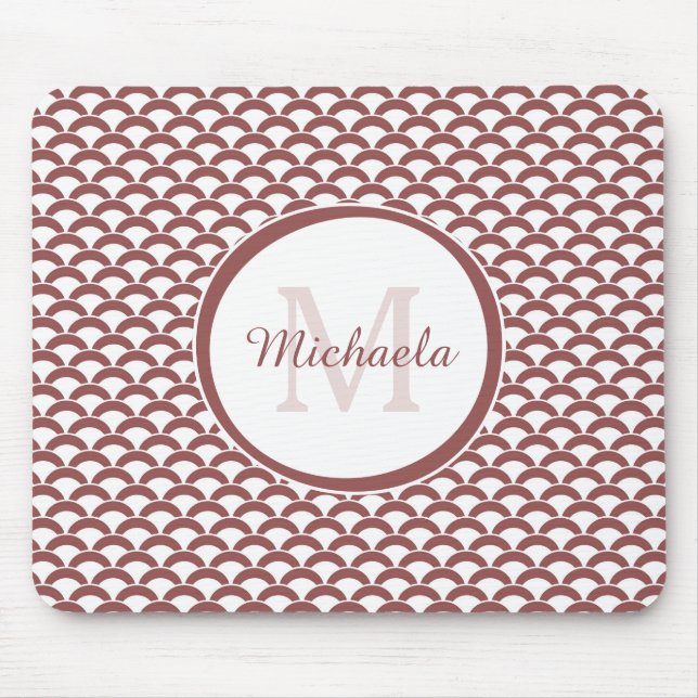 Mousepad Modern Rosy Brown White Scallops Monograma e Nome (Frente)