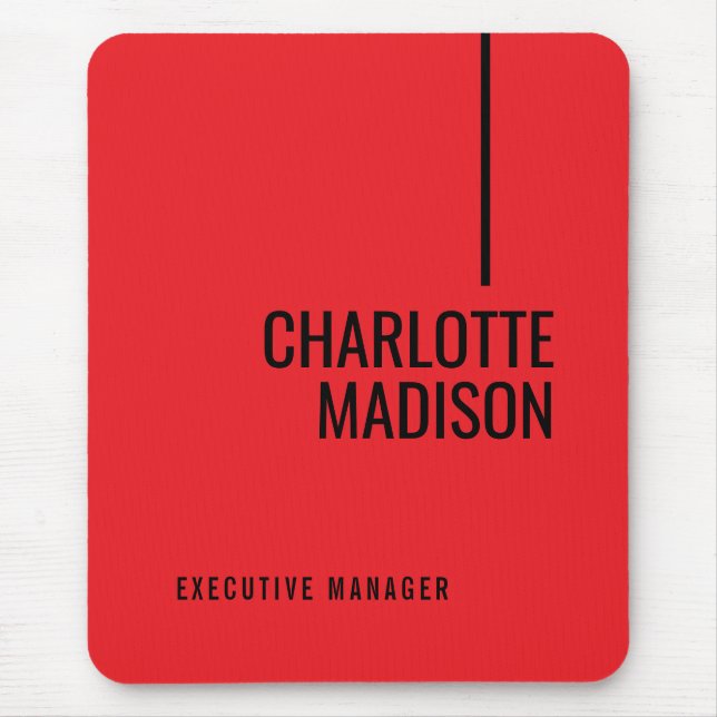 Mousepad Modern Simple Black Red Minimalist Bold Text Name (Frente)