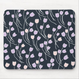 Mousepad Modern Sketchy Tulips Pattern | Midnight Garden