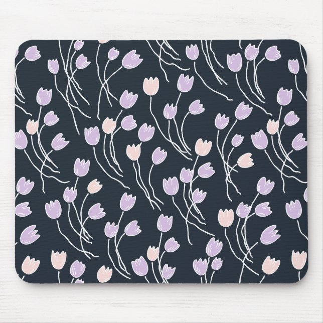 Mousepad Modern Sketchy Tulips Pattern | Midnight Garden (Frente)