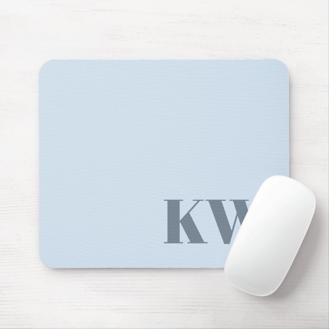 Mousepad Modern Soft Blue Monogram Initials Personalized (Com mouse)