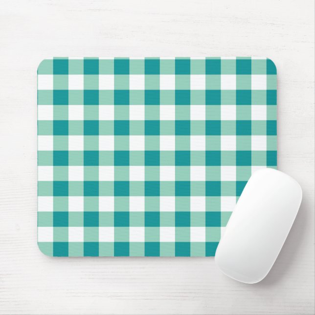 Mousepad Modern Teal and White Gingham Checkered (Com mouse)
