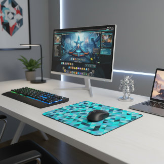 Mousepad Modern Teal Turquoise Geometric Triangles Pattern