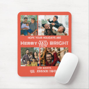 Mousepad Modern trendy Merry and Bright Family Photo