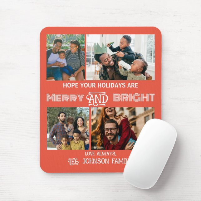 Mousepad Modern trendy Merry and Bright Family Photo (Com mouse)