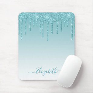Mousepad Modern Trendy Na moda Script Aqua Glitter