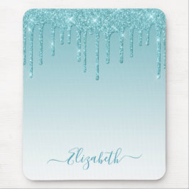 Mousepad Modern Trendy Na moda Script Aqua Glitter