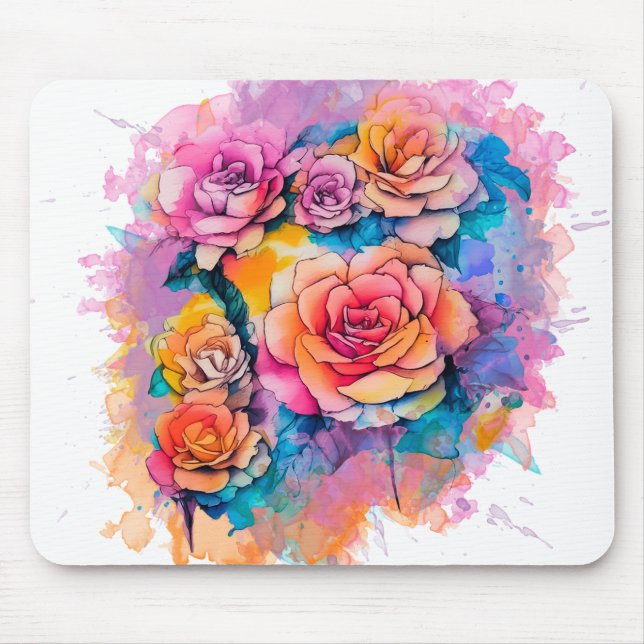 Mousepad Modern Watercolor Paint Daubs Roses Bouquet (Frente)