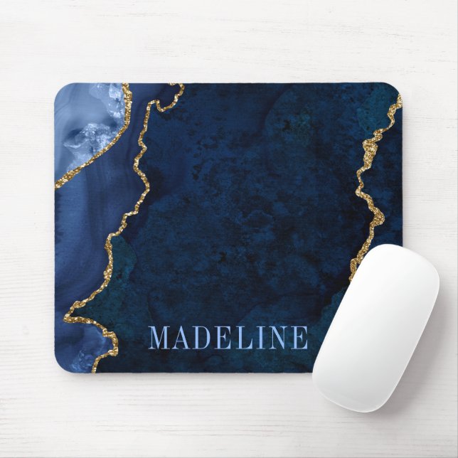 Mousepad Moderna Geoda de Mármore Azul em Aquarela Fashion (Com mouse)
