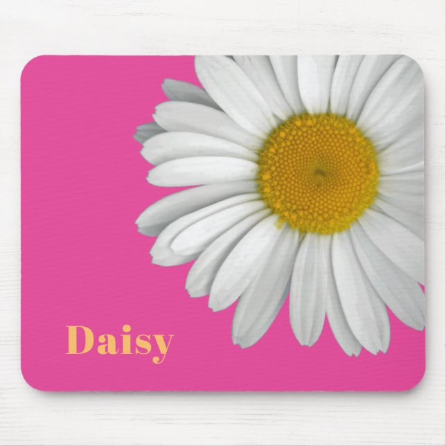 Mousepad Moderna Girly Daisy Flower Name Hot Pink (Frente)