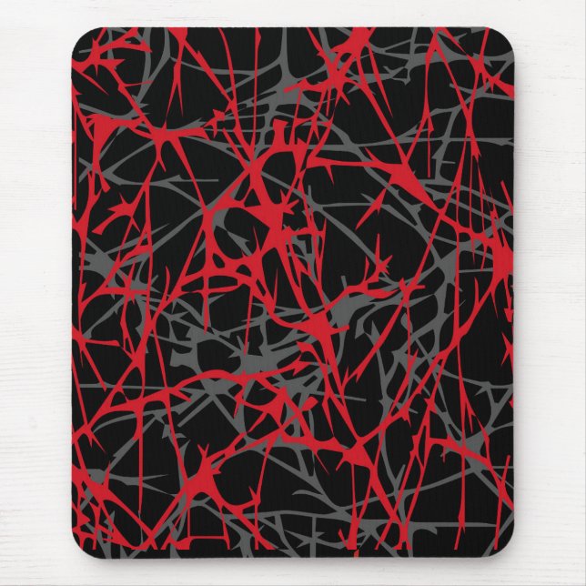 Mousepad moderno, abstrato, preto, vermelho, cinza (Frente)