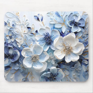 Mousepad Moderno Botânico Floral Azul Branco Elegante
