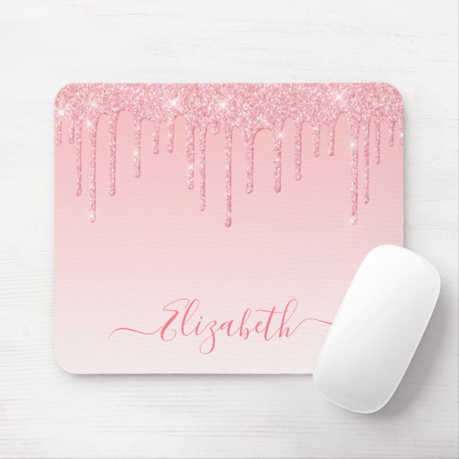 Mousepad Moderno Brilho Rosa Tendre Script Elegante (Com mouse)