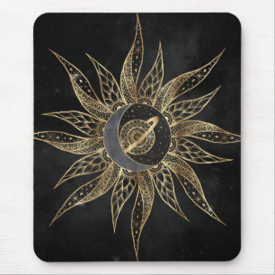 Mousepad Moderno Dourado Planeta da Lua Solar Mandala