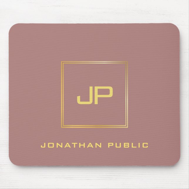 Mousepad Moderno Elegante de Modelo de Monograma Dourado Pe (Frente)