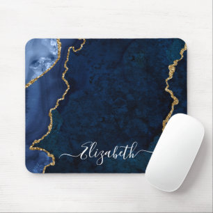 Mousepad Moderno Elegante Marble Blue Geode Dourado