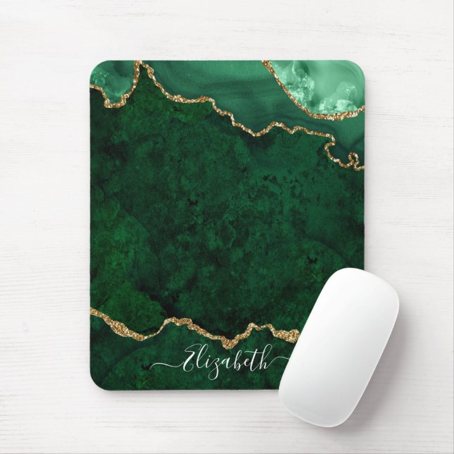 Mousepad Moderno Elegante Marble Geode Verde Dourado (Com mouse)