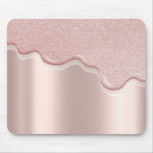Mousepad Moderno Glitter Drips Dourado Rosa Estiloso