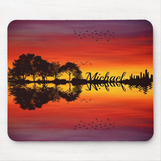 Mousepad Moderno Laranja Sunset Guitarista Nome Watercolor (Frente)