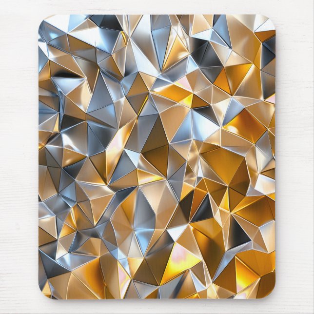 Mousepad Moderno Metálico Abstrato Geométrico Dourado Prata (Frente)