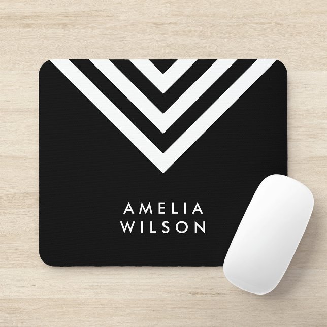 Mousepad Moderno Minimalista Preto e Branco Chevron Geométr (Criador carregado)