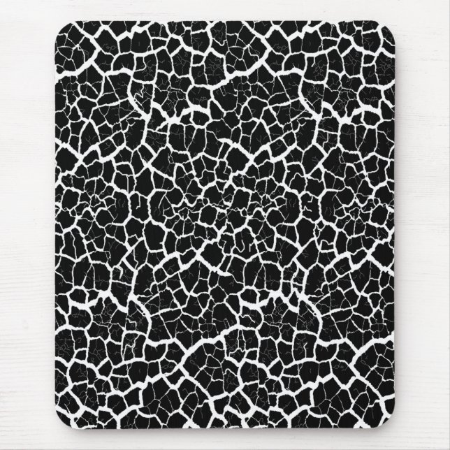 Mousepad moderno, preto, branco, abstrato, rachado (Frente)