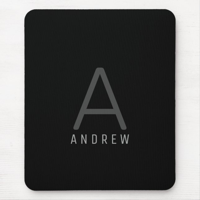Mousepad Moderno Simples Preto Monograma (Frente)