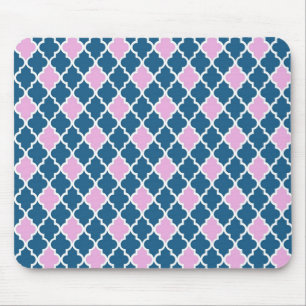 Mousepad moderno, trendy rosa e azul-marinho quatrefoil