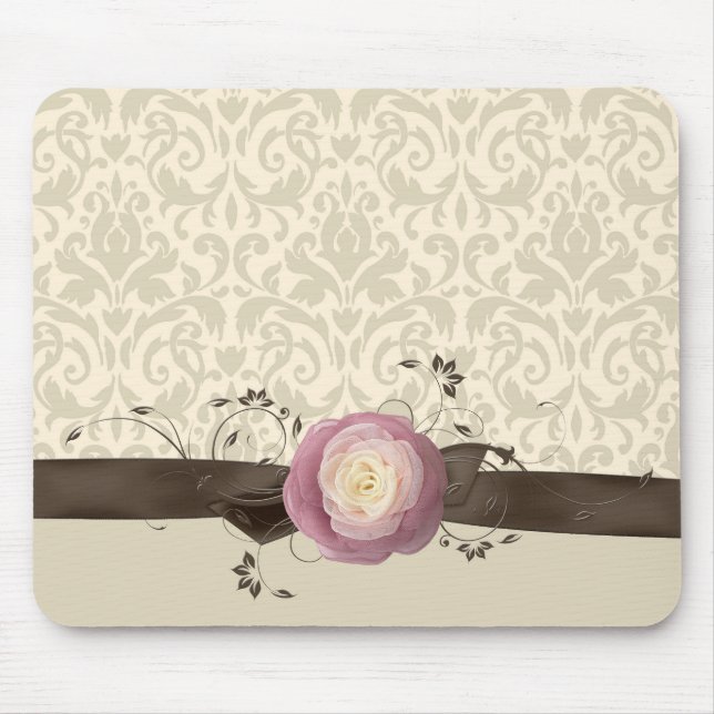 Mousepad Módulo do Estilo de Fita do Damasco Elegante rosa (Frente)