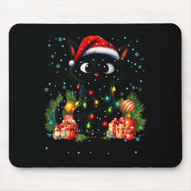 Mousepad Moewy Christmas Black Cute Cat Santa Hat Xmas Wome (Frente)