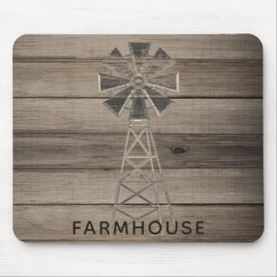 Mousepad Moinho de Vento de Madeira Rústica de Fazenda Enve