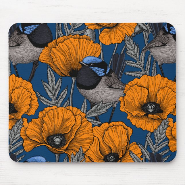 Mousepad Moinhos de fada e flores de papoila laranja (Frente)