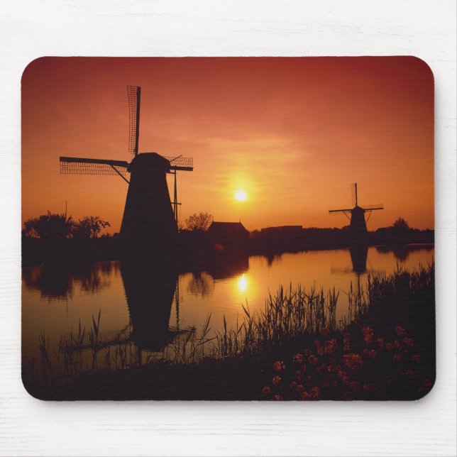 Mousepad Moinhos de vento ao pôr do sol, Kinderdijk, Países (Frente)