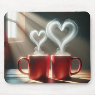 Mousepad Molas De Café Vermelho Com Corações Vapor