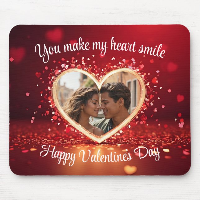 Mousepad Moldura de Foto de Coração Personalizada (Frente)