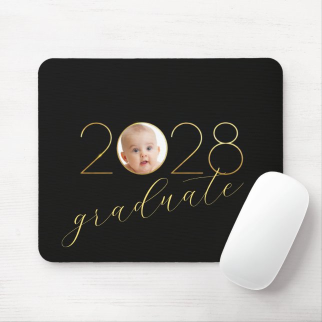 Mousepad Moldura de Foto Graduado 2028 em Preto (Com mouse)