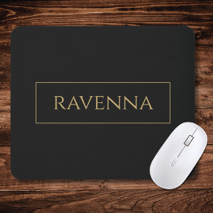 Mousepad Moldura Dourada Nome Personalizado Preto Profundo