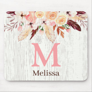 Mousepad Molercola aquosa monograma Floral em madeira branc