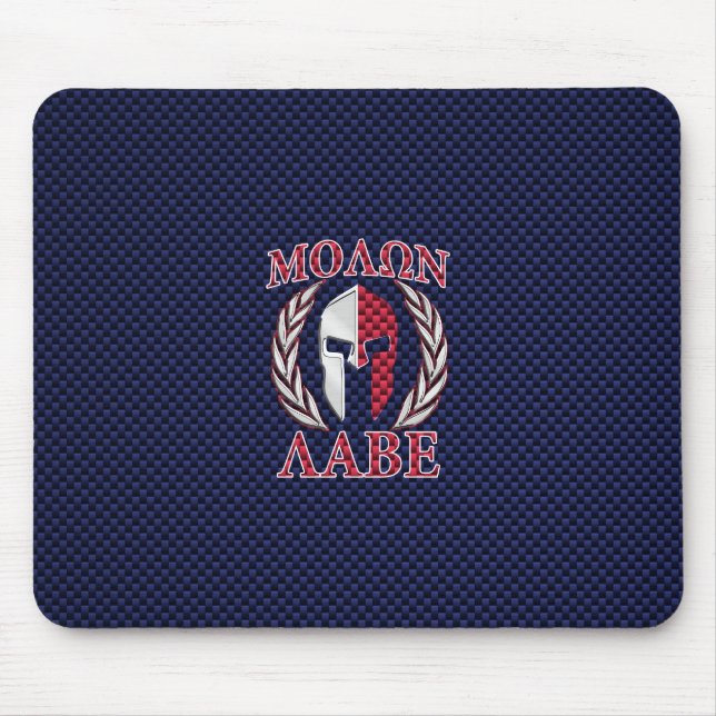Mousepad Molon Labe Warrior Mask Blue Carbon Fibra Impressã (Frente)