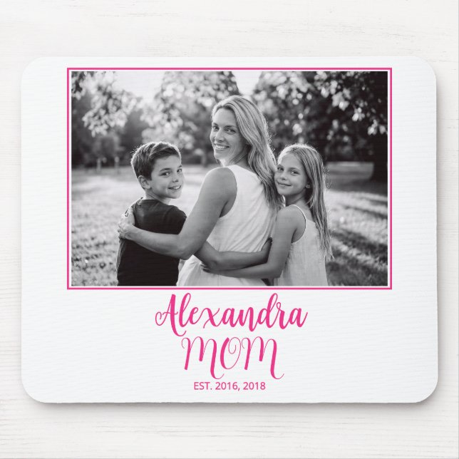 Mousepad Mom Established Pink Script Name Photo  (Frente)